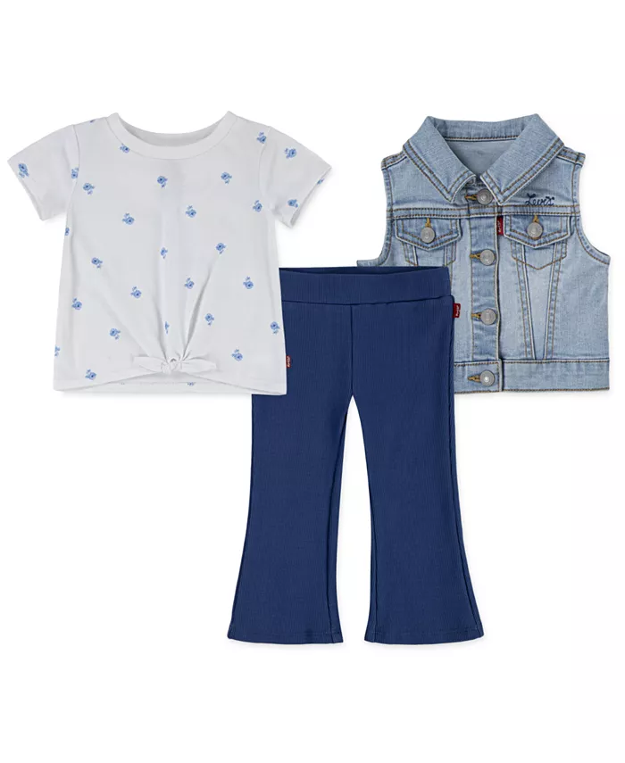 Комплект для девочек: футболка, жилет и леггинсы с расклешенными штанинами, 3 предмета Levi's
Комплект для девочек: футболка, жилет и леггинсы с расклешенными штанинами, 3 предмета Levi's