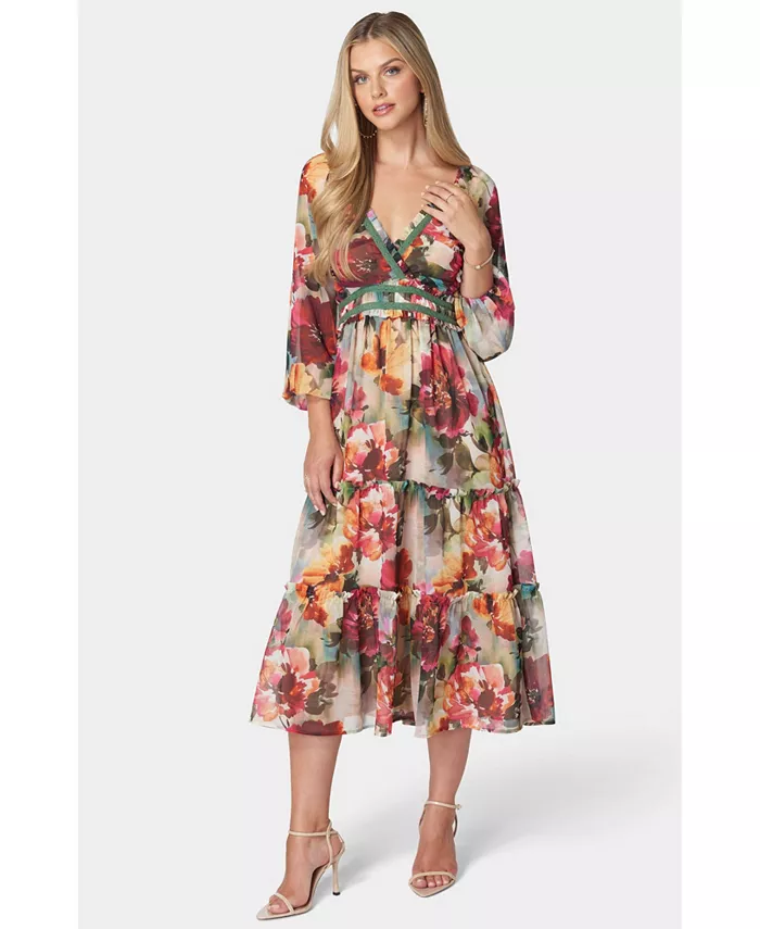 Женское миди-платье из шифона со шнуровкой на спине Bebe, зеленый 
Женское миди-платье из шифона со шнуровкой на спине Bebe, зеленый