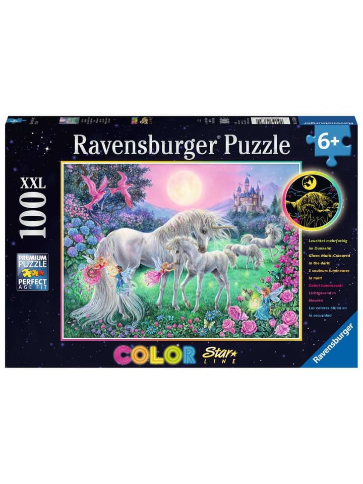 Пазл Ravensburger из 100 деталей: Единороги в лунном свете, красочный
Пазл Ravensburger из 100 деталей: Единороги в лунном свете, красочный