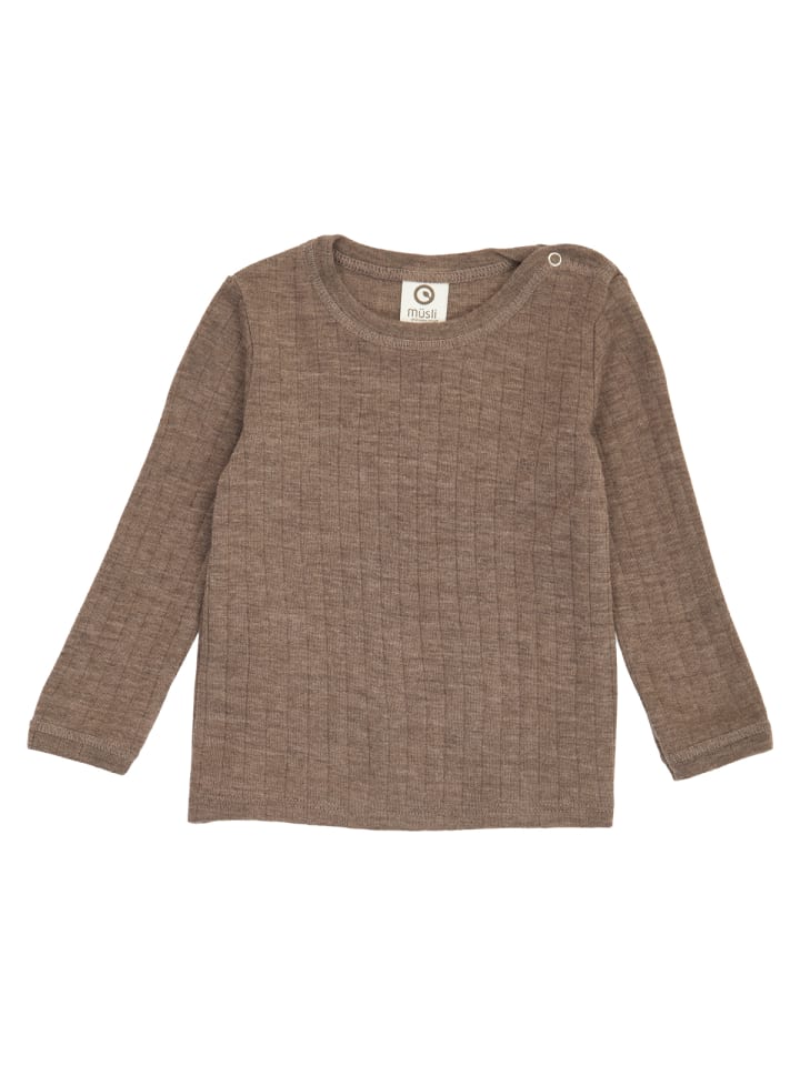 Детская рубашка с длинными рукавами из мериносовой шерсти в ореховом меланжевом цвете. müsli
Детская рубашка с длинными рукавами из мериносовой шерсти в ореховом меланжевом цвете. müsli