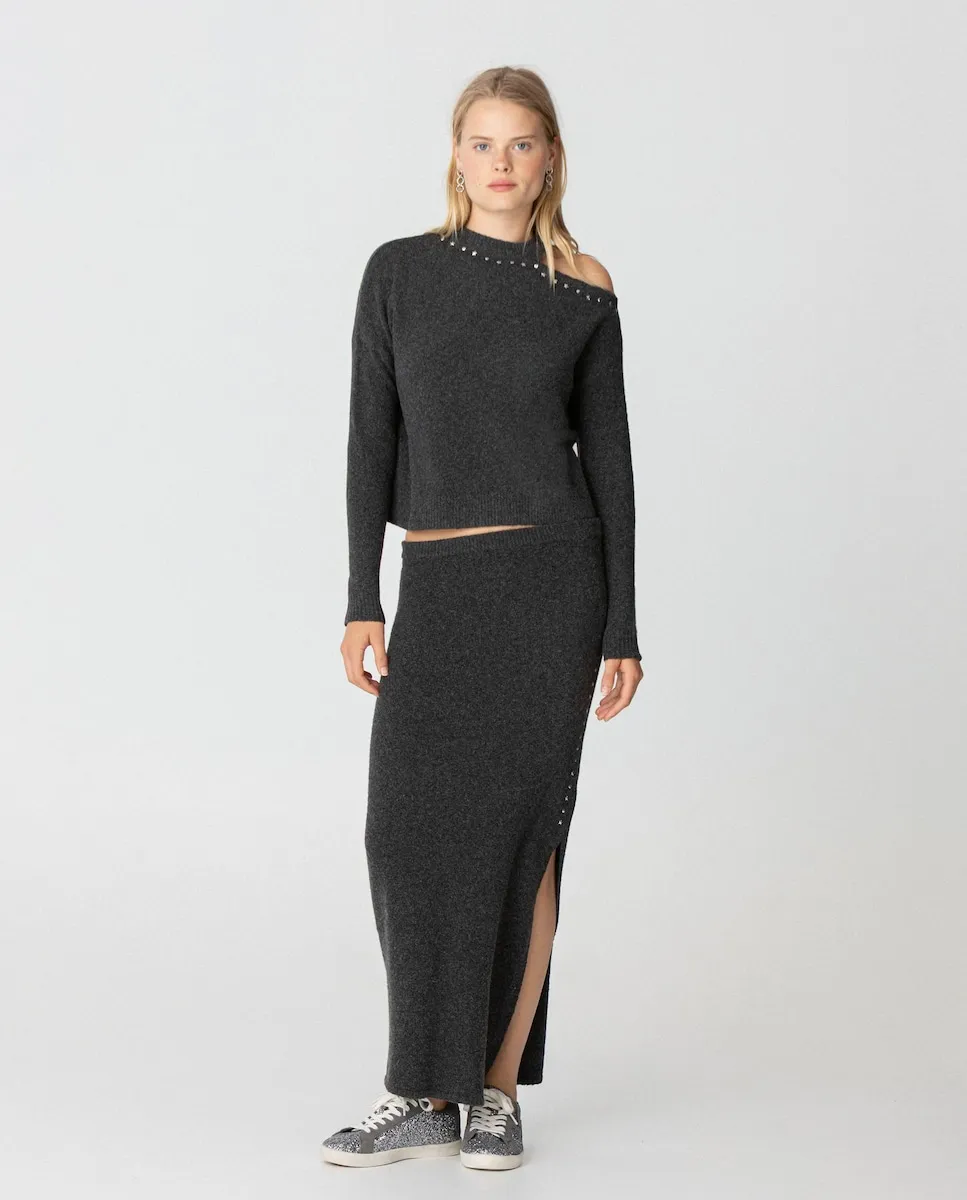 Длинная шерстяная юбка с разрезом и заклепками Noon, серый
Длинная шерстяная юбка с разрезом и заклепками Noon, серый