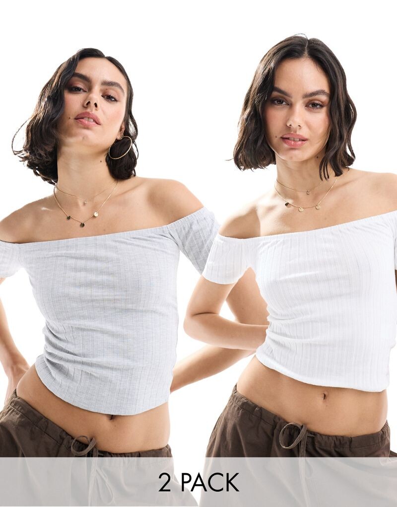 Комплект из двух топов в рубчик с короткими рукавами Miss Selfridge белого и серо-верескового цвета
Комплект из двух топов в рубчик с короткими рукавами Miss Selfridge белого и серо-верескового цвета