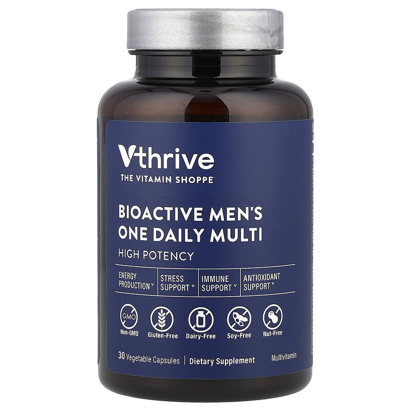 Vthrive, Bioactive Men's One Daily Multi, 30 растительных капсул
Vthrive, Bioactive Men's One Daily Multi, 30 растительных капсул