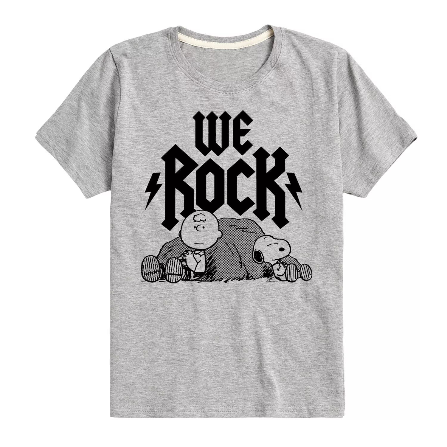 Футболка с рисунком Peanuts Charlie Brown и Snoopy We Rock для мальчиков 8–20 лет Licensed Character, серый 
Футболка с рисунком Peanuts Charlie Brown и Snoopy We Rock для мальчиков 8–20 лет Licensed Character, серый