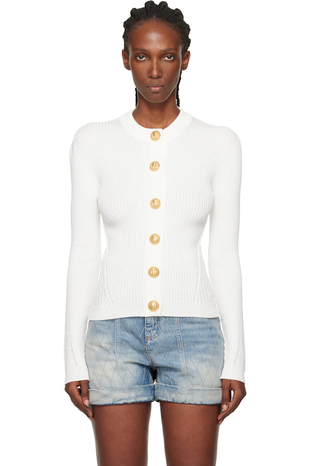 Balmain Белый кардиган тонкой вязки
Balmain Белый кардиган тонкой вязки