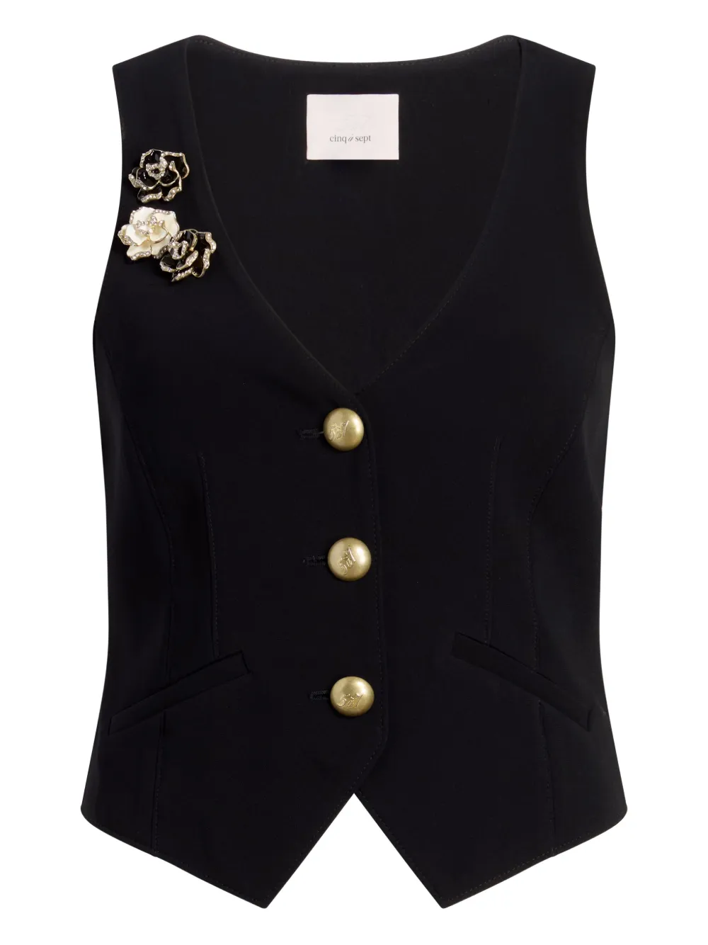 Топ с цветочным декором Cinq A Sept, черный 
Топ с цветочным декором Cinq A Sept, черный