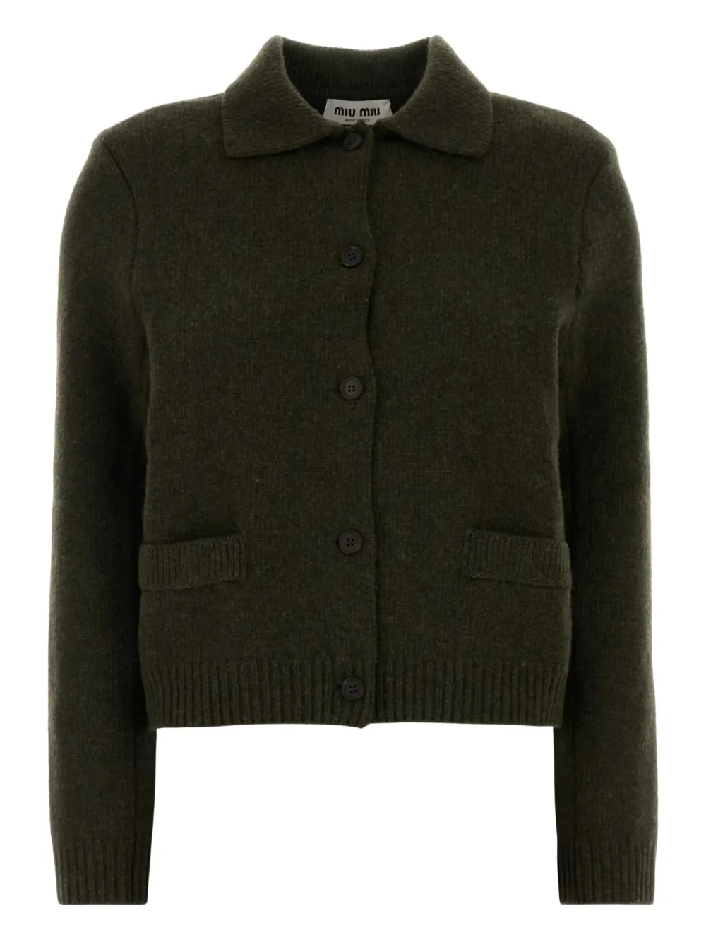 Кардиган с карманами и воротником Miu Miu, зеленый
Кардиган с карманами и воротником Miu Miu, зеленый