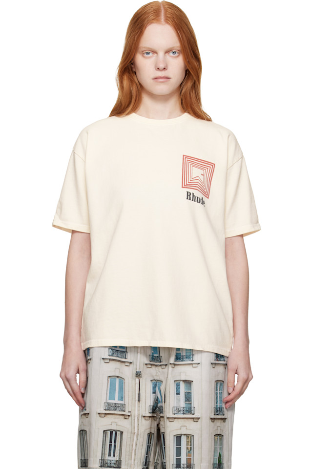 Футболка с логотипом Chevron в повторяющемся узоре Rhude, белый 
Футболка с логотипом Chevron в повторяющемся узоре Rhude, белый