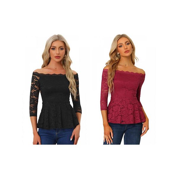 2 упаковки элегантной блузки с кружевом для женщин, полупрозрачная, с рукавом 3/4, офф-шолдер, с баской Inspire Chic, Black Burgundy
2 упаковки элегантной блузки с кружевом для женщин, полупрозрачная, с рукавом 3/4, офф-шолдер, с баской Inspire Chic, Black Burgundy
