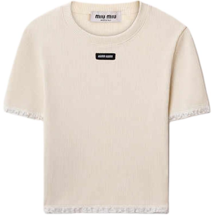 Топ с кружевной отделкой и ребристой горловиной MIU MIU, слоновая кость
Топ с кружевной отделкой и ребристой горловиной MIU MIU, слоновая кость