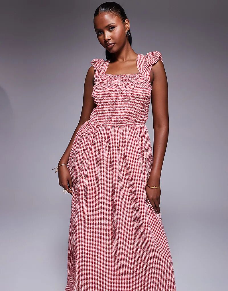 Платье миди River Island в клетку в клетку, с рукавами-крылышками и сборками, красного цвета
Платье миди River Island в клетку в клетку, с рукавами-крылышками и сборками, красного цвета