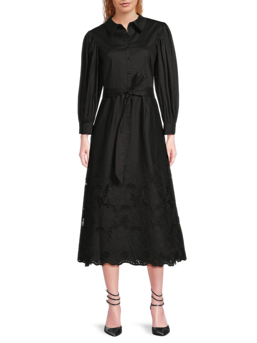 Платье-рубашка миди с кружевной отделкой Mikael Aghal, черный
Платье-рубашка миди с кружевной отделкой Mikael Aghal, черный