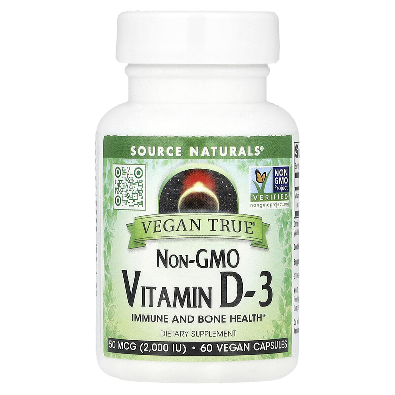 Source Naturals, Vegan True, витамин D3 без ГМО, 50 мкг (2000 МЕ), 60 веганских капсул
Source Naturals, Vegan True, витамин D3 без ГМО, 50 мкг (2000 МЕ), 60 веганских капсул