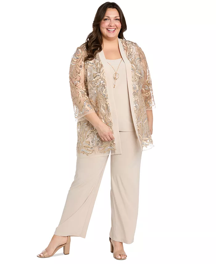 Комплект Plus Size: жакет с декором, топ с колье и брюки (3 предмета) R & M Richards, золотой
Комплект Plus Size: жакет с декором, топ с колье и брюки (3 предмета) R & M Richards, золотой