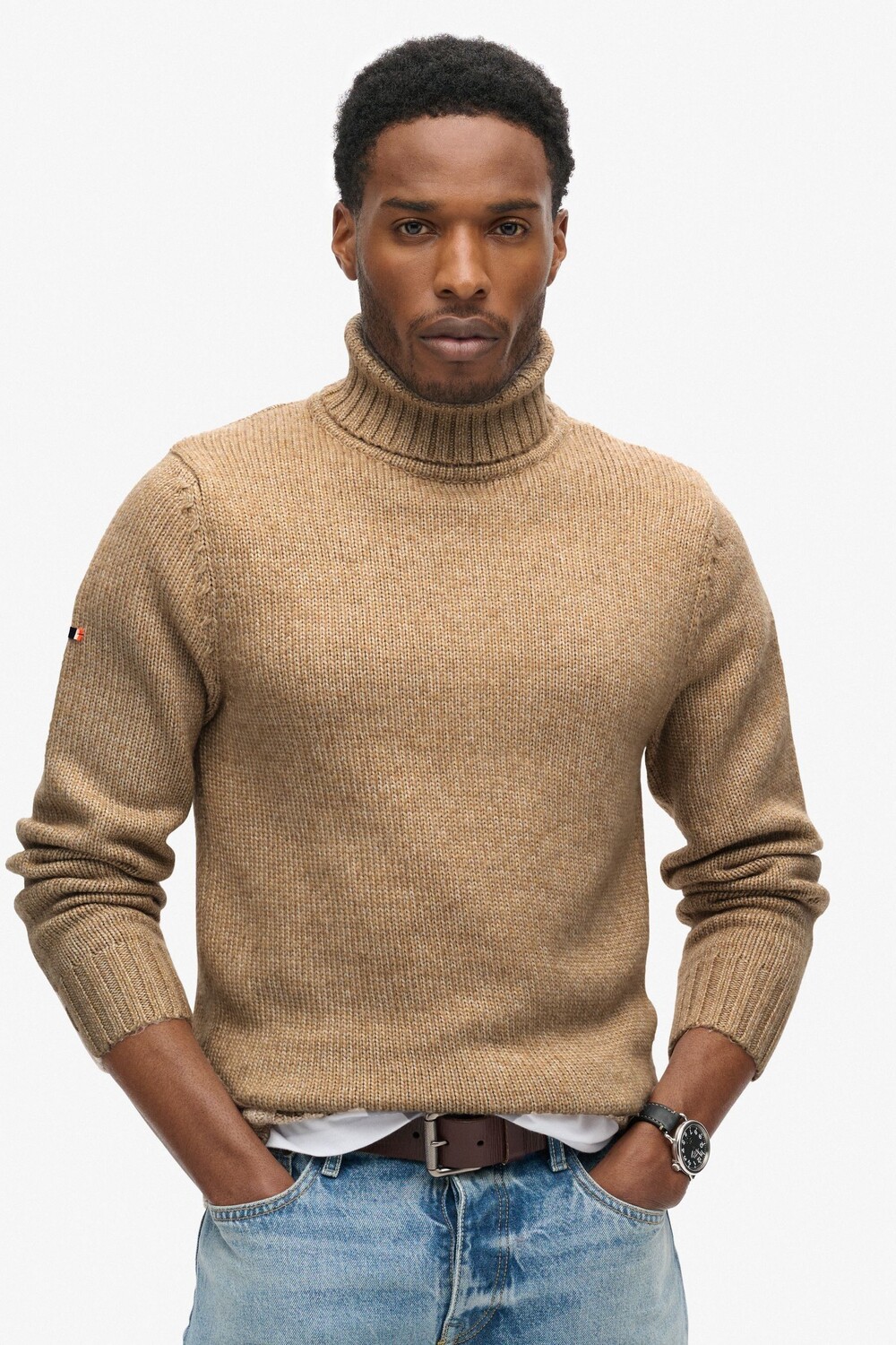 Джемпер с воротником стойкой и начесом Superdry, бежевый 
Джемпер с воротником стойкой и начесом Superdry, бежевый