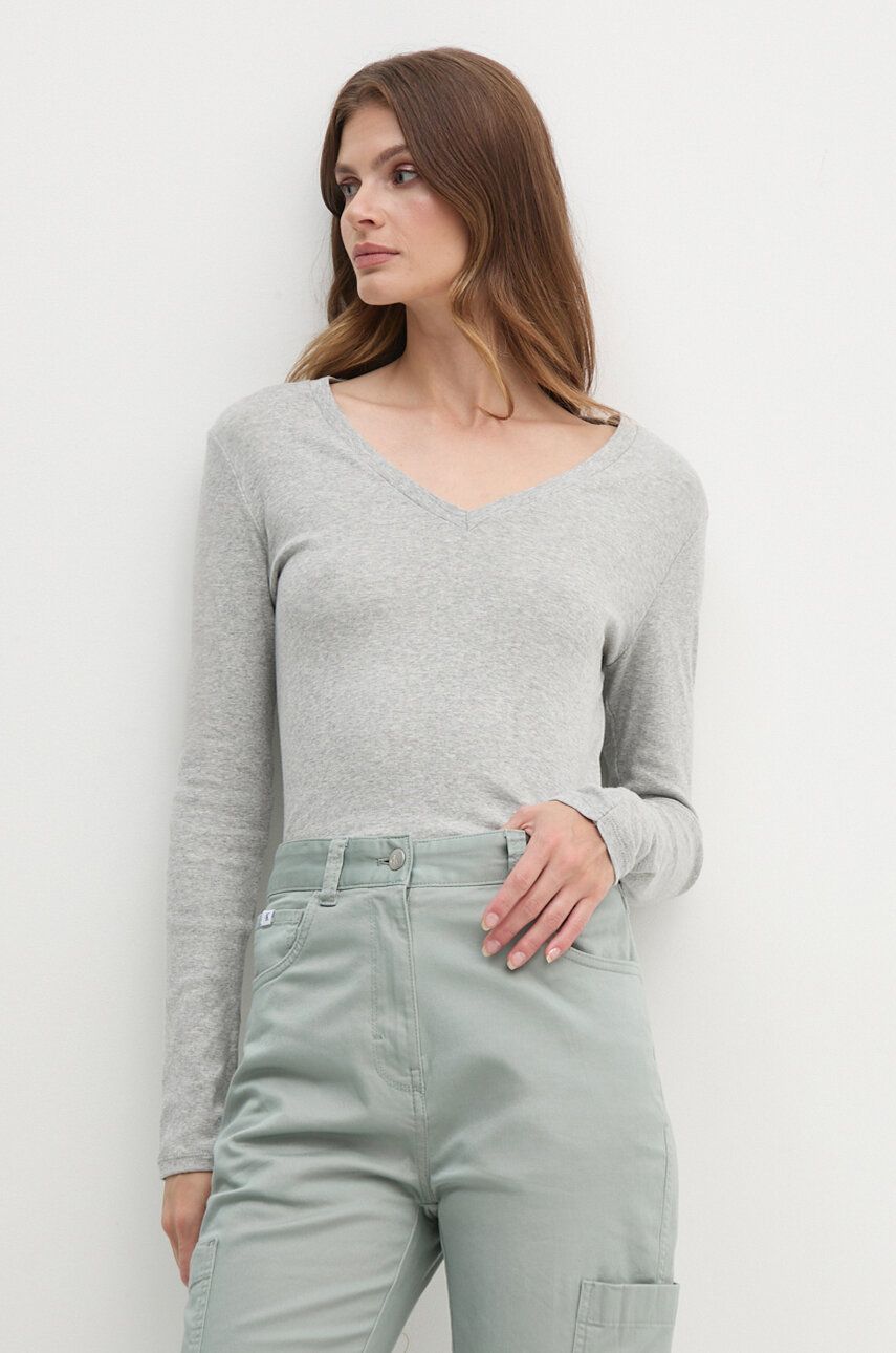 Хлопковый топ с длинными рукавами United Colors of Benetton, серый 
Хлопковый топ с длинными рукавами United Colors of Benetton, серый