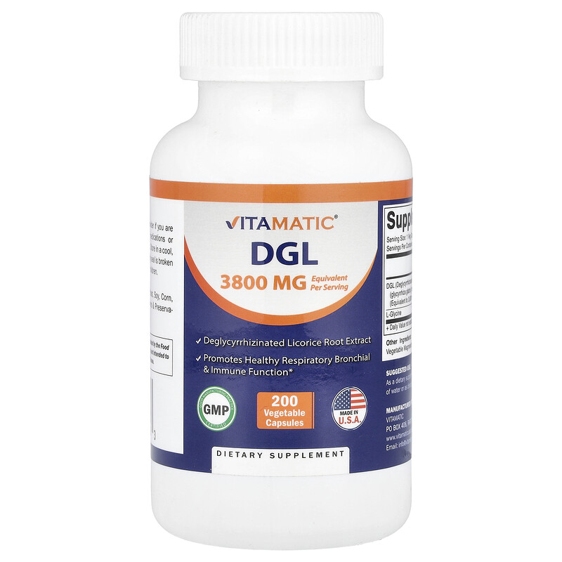 Vitamatic, DGL, 200 растительных капсул
Vitamatic, DGL, 200 растительных капсул