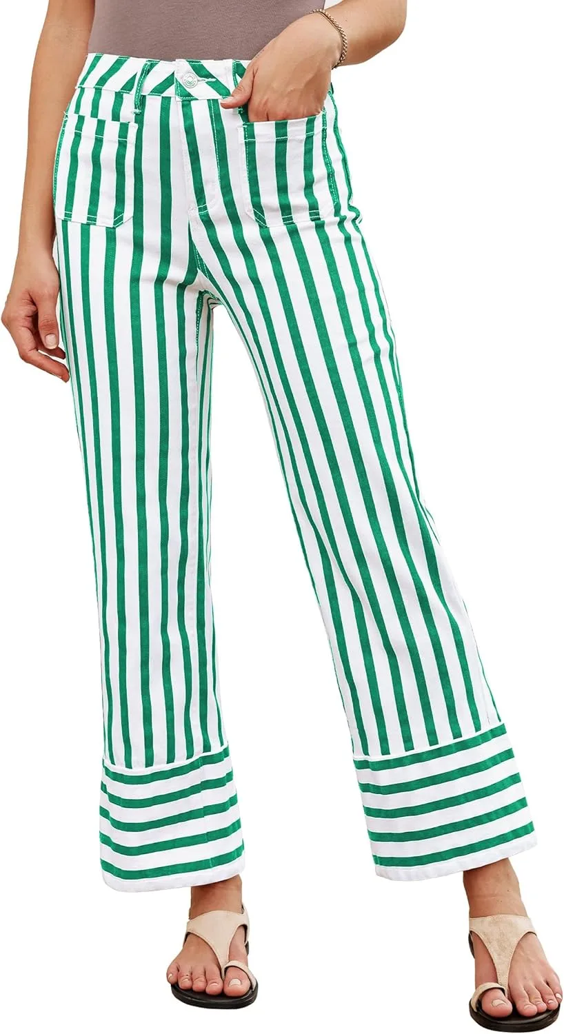 Luvamia полосатые джинсы для женщин, широкие, с высокой талией и накладными карманами
Luvamia полосатые джинсы для женщин, широкие, с высокой талией и накладными карманами