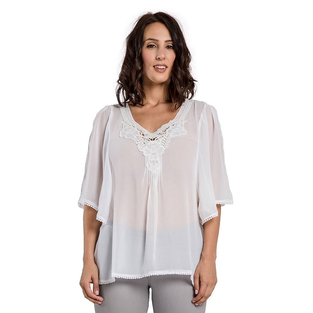 Женские блузки-туники из жоржета с вырезом и краями, связанным крючком, с рукавами-бабочками Miss Halladay, белый
Женские блузки-туники из жоржета с вырезом и краями, связанным крючком, с рукавами-бабочками Miss Halladay, белый