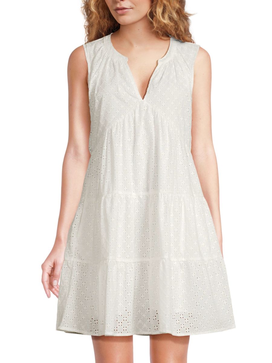 Мини-платье с люверсами и ярусами DKNY, белый 
Мини-платье с люверсами и ярусами DKNY, белый