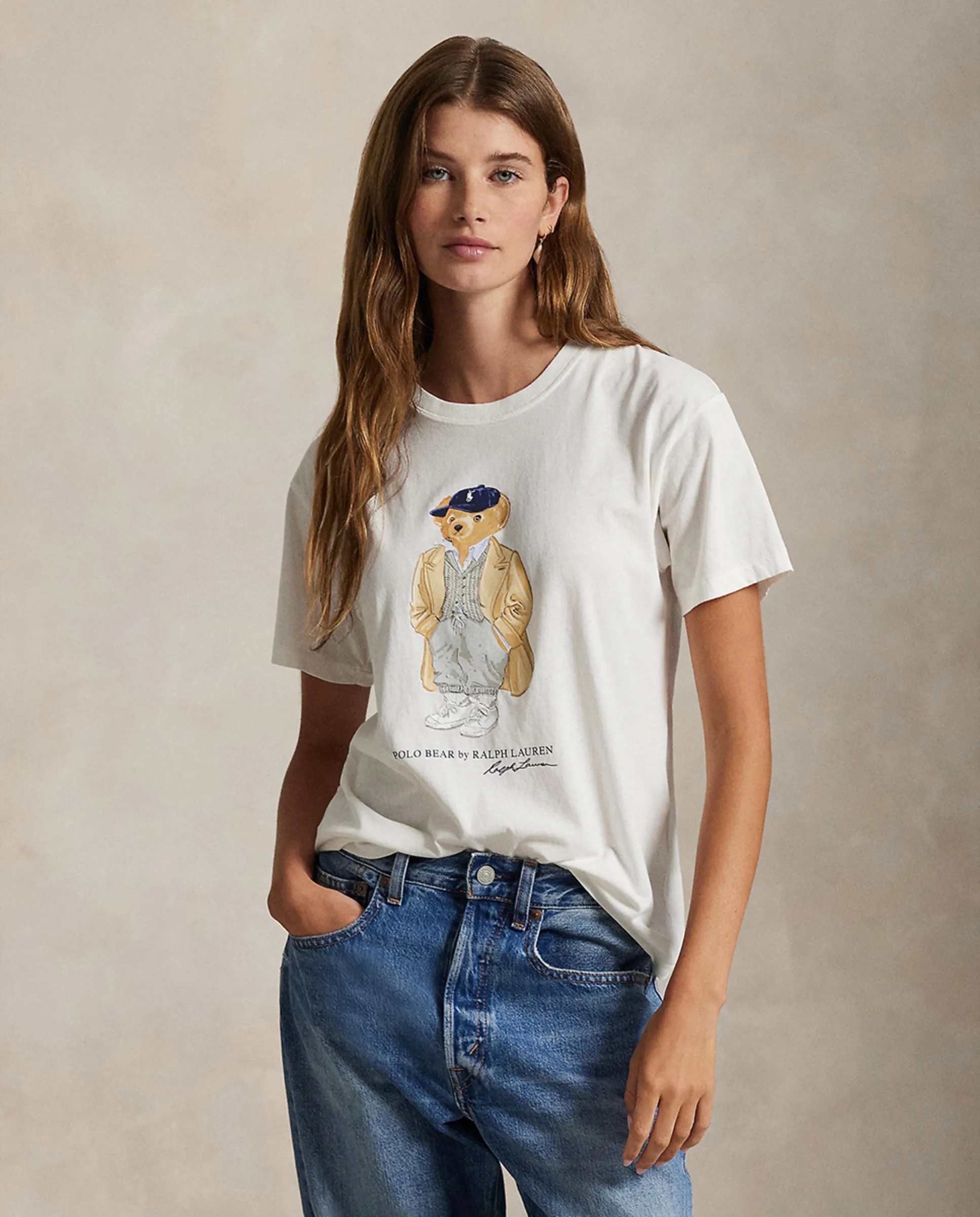 Женская футболка из хлопка с изображением Polo Bear Polo Ralph Lauren, белый 
Женская футболка из хлопка с изображением Polo Bear Polo Ralph Lauren, белый