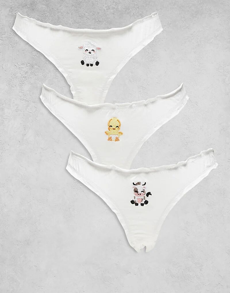 Упаковка из 3 трусиков-брифов Daisy Street с милым рисунком животных, белого цвета
Упаковка из 3 трусиков-брифов Daisy Street с милым рисунком животных, белого цвета