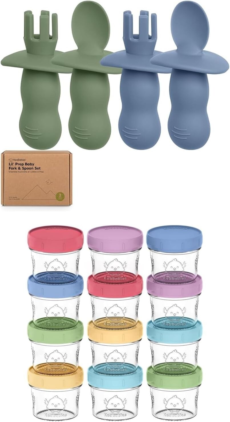Набор силиконовых детских ложек и вилок Keababies из 4 упаковок и стеклянные контейнеры для детского питания из 12 упаковок
Набор силиконовых детских ложек и вилок Keababies из 4 упаковок и стеклянные контейнеры для детского питания из 12 упаковок
