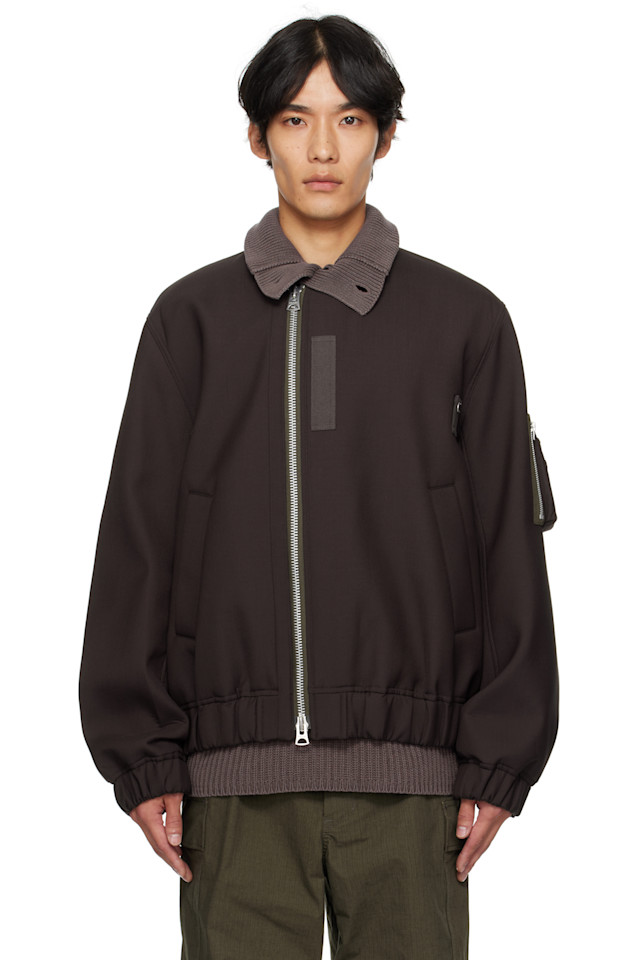 Блузон-бомбер из костюмной ткани Sacai, коричневый
Блузон-бомбер из костюмной ткани Sacai, коричневый