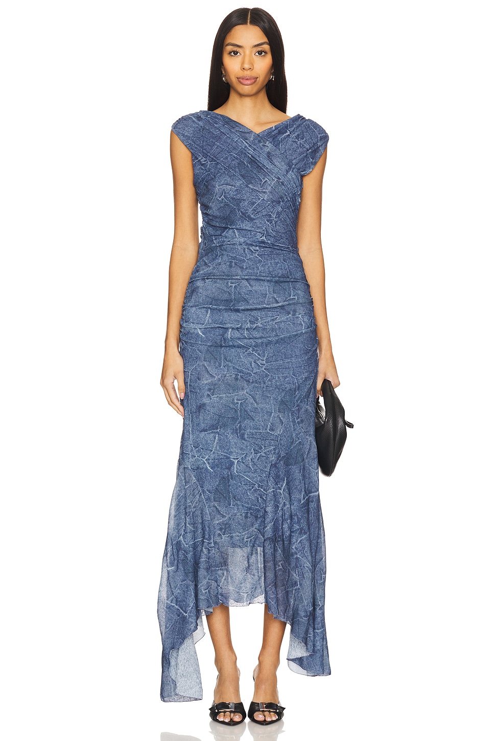 Длинное платье-трансформер из меланжевой сетки со сборками Ganni, синий
Длинное платье-трансформер из меланжевой сетки со сборками Ganni, синий