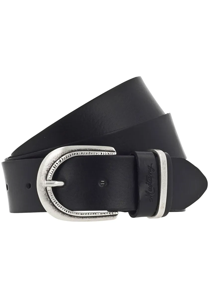 Кожаный ремень MUSTANG с темными краями с аэрографией и овальной пряжкой, черный
Кожаный ремень MUSTANG с темными краями с аэрографией и овальной пряжкой, черный