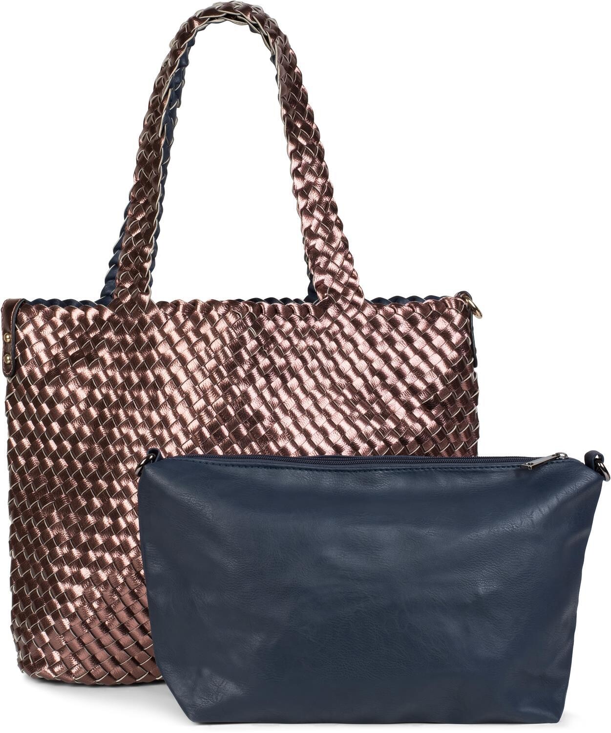 Сумка шоппер styleBREAKER Große XXL Wendetasche geflochten, цвет Kupfer/Dunkelblau 
Сумка шоппер styleBREAKER Große XXL Wendetasche geflochten, цвет Kupfer/Dunkelblau