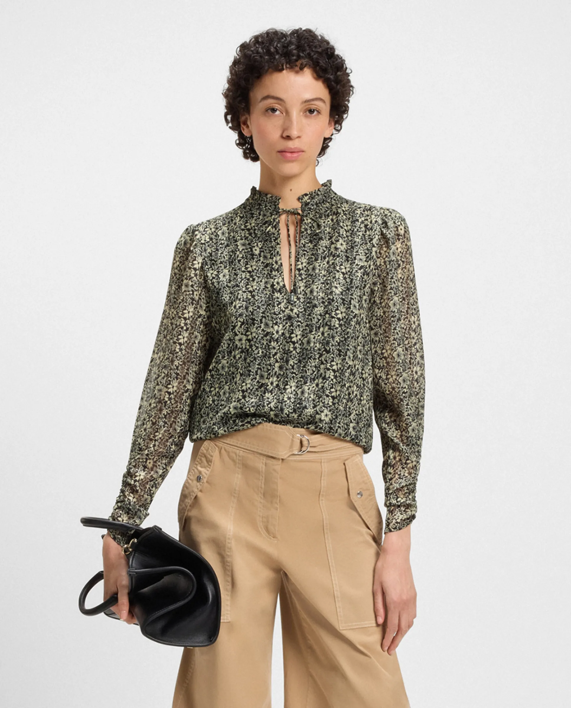 Рубашка с воротником мао и длинными рукавами Boss Orange, многоцветный 
Рубашка с воротником мао и длинными рукавами Boss Orange, многоцветный