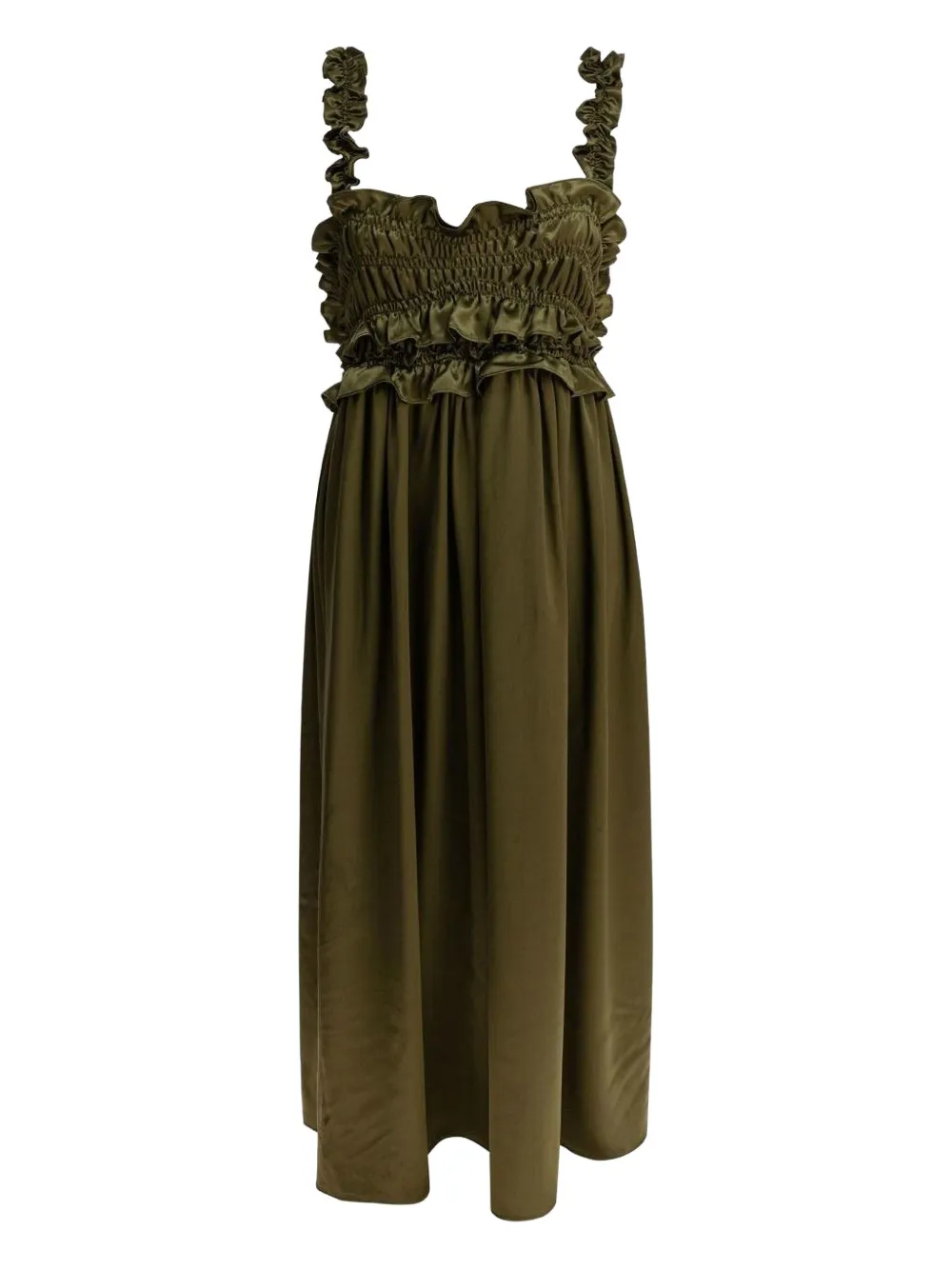 Шелковое платье-миди с оборками Cecilie Bahnsen, зеленый
Шелковое платье-миди с оборками Cecilie Bahnsen, зеленый