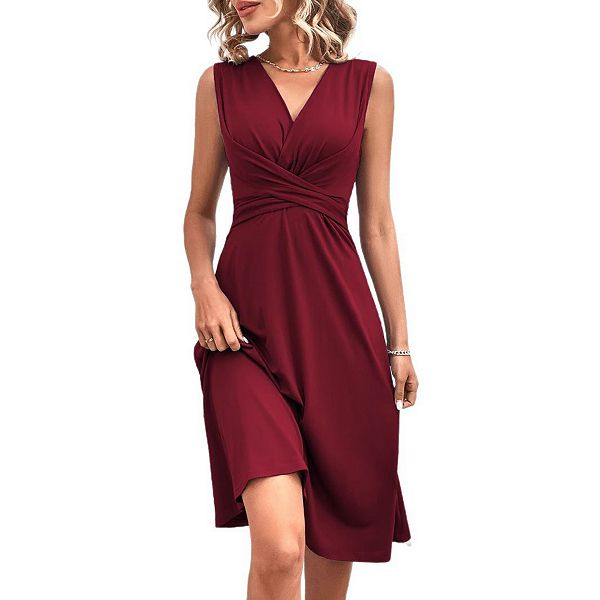 Женское классическое платье миди с v-образным вырезом и рюшами на талии Joyjoy, Wine Red
Женское классическое платье миди с v-образным вырезом и рюшами на талии Joyjoy, Wine Red
