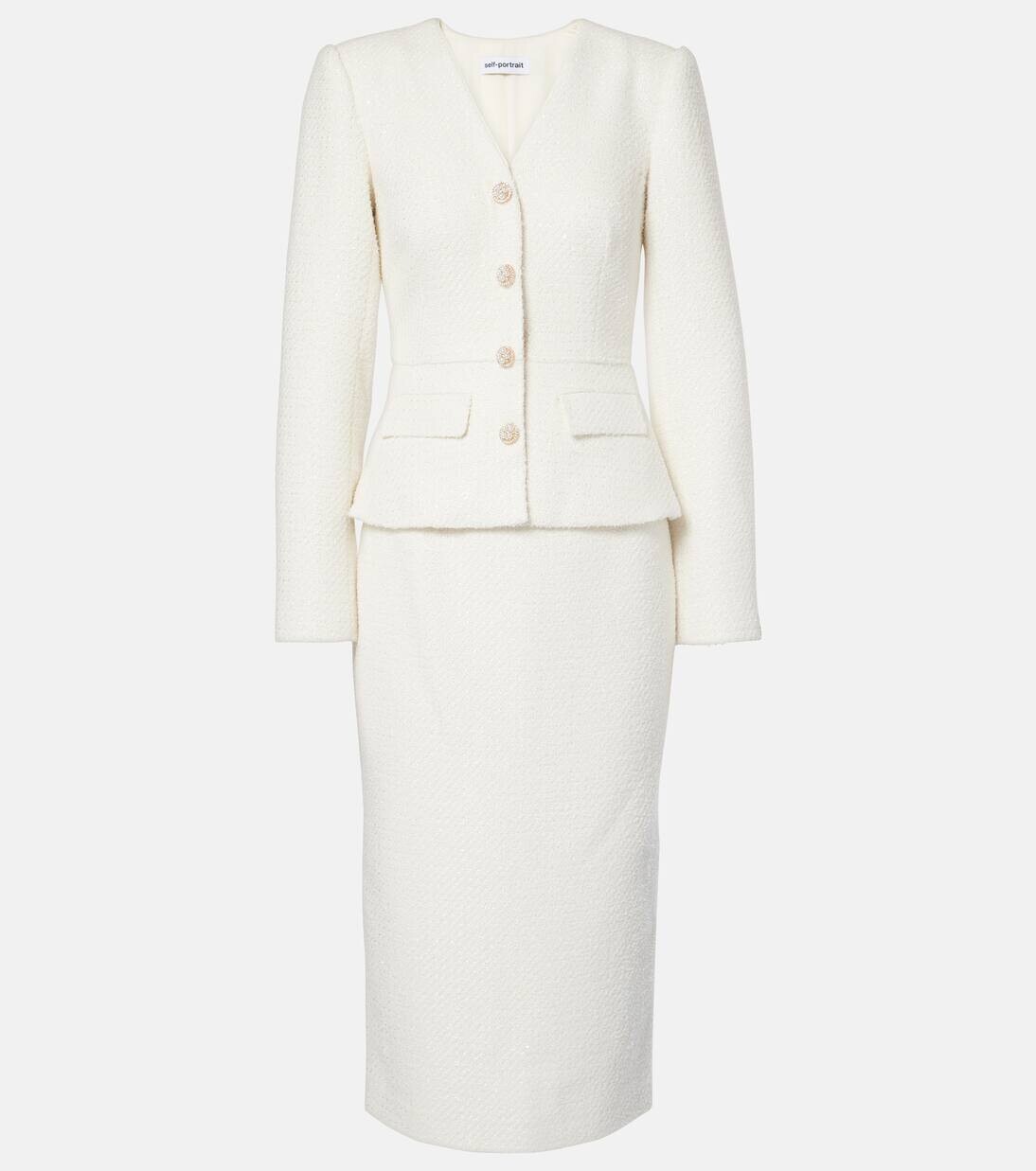 Свадебное платье миди из букле Self-Portrait, кремовый
Свадебное платье миди из букле Self-Portrait, кремовый