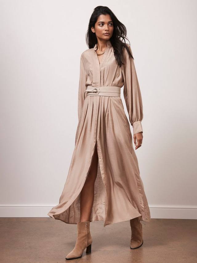 Плиссированное платье-рубашка макси Mint Velvet, бежевый 
Плиссированное платье-рубашка макси Mint Velvet, бежевый