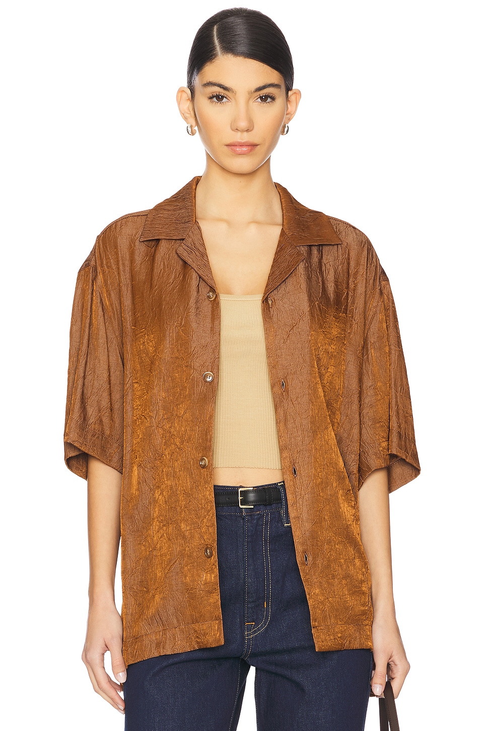 Рубашка с короткими рукавами из мятой ткани Wao, коричневый 
Рубашка с короткими рукавами из мятой ткани Wao, коричневый