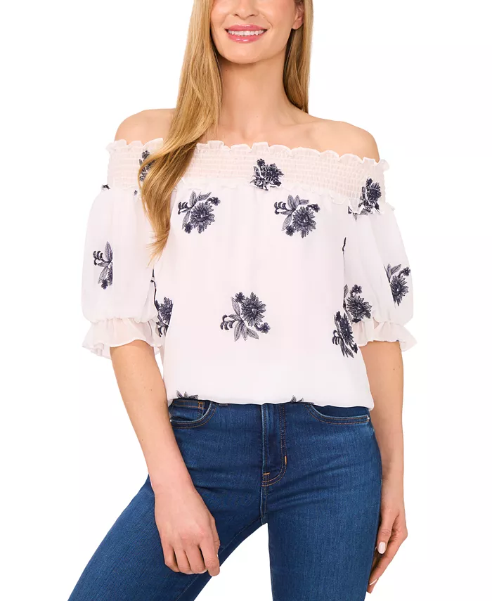 Женская блузка с принтом, с пышными рукавами и открытыми плечами CeCe, белый
Женская блузка с принтом, с пышными рукавами и открытыми плечами CeCe, белый