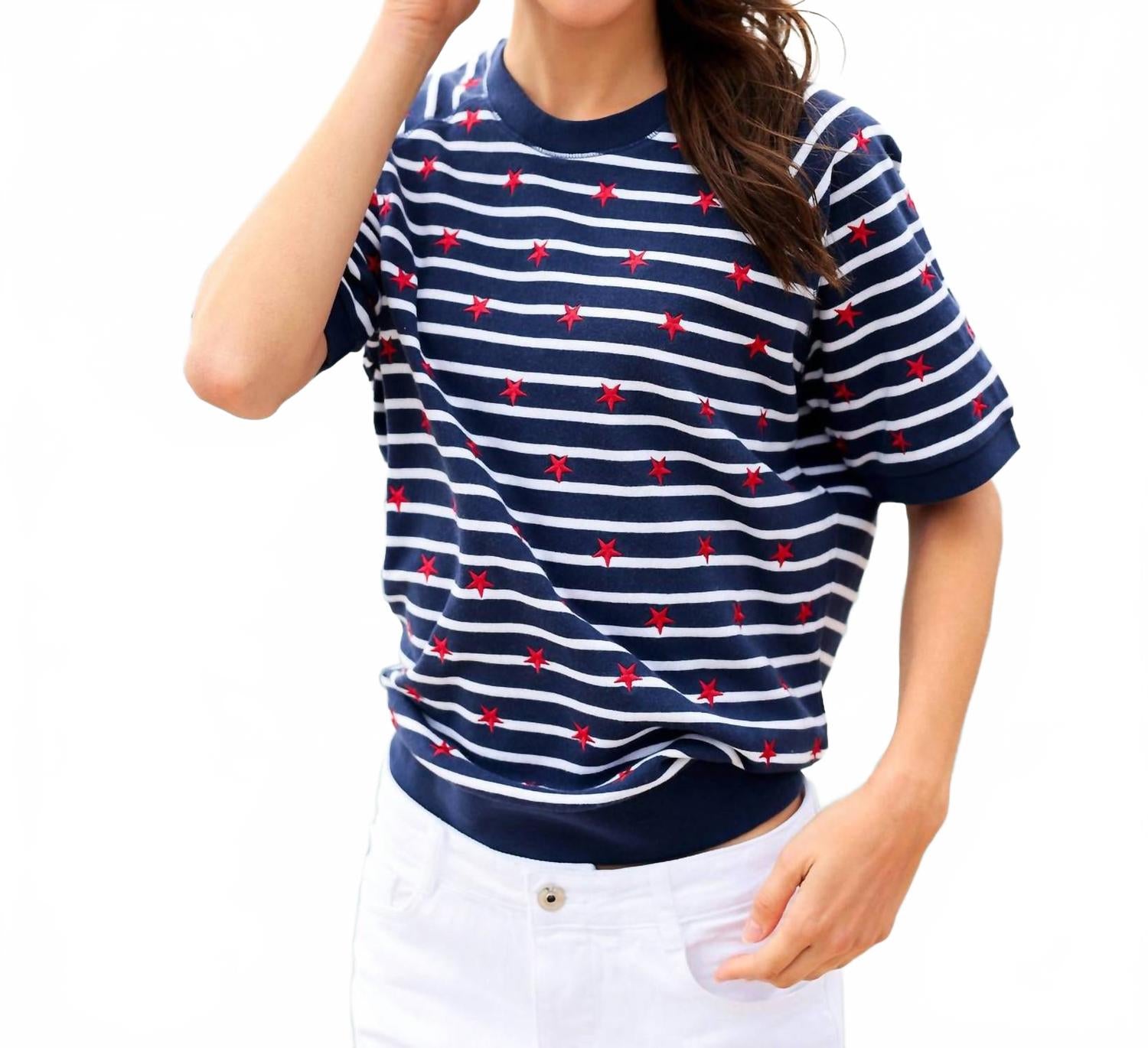 Звездно-полосатый свитшот с короткими рукавами в темно-синем цвете Shiraleah
Звездно-полосатый свитшот с короткими рукавами в темно-синем цвете Shiraleah