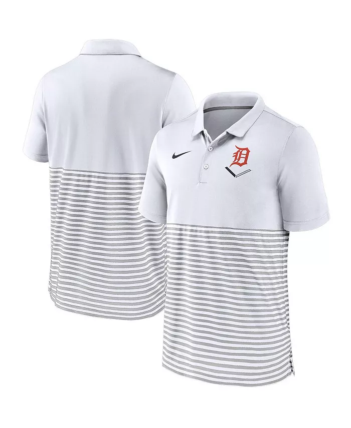 Мужская бело-серая полосатая поло Detroit Tigers Home Plate Nike
Мужская бело-серая полосатая поло Detroit Tigers Home Plate Nike