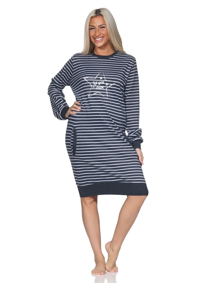 Ночная рубашка из трикотажа интерлок, длинные рукава, манжеты, звездный мотив, цвет синий меланж. NORMANN
Ночная рубашка из трикотажа интерлок, длинные рукава, манжеты, звездный мотив, цвет синий меланж. NORMANN