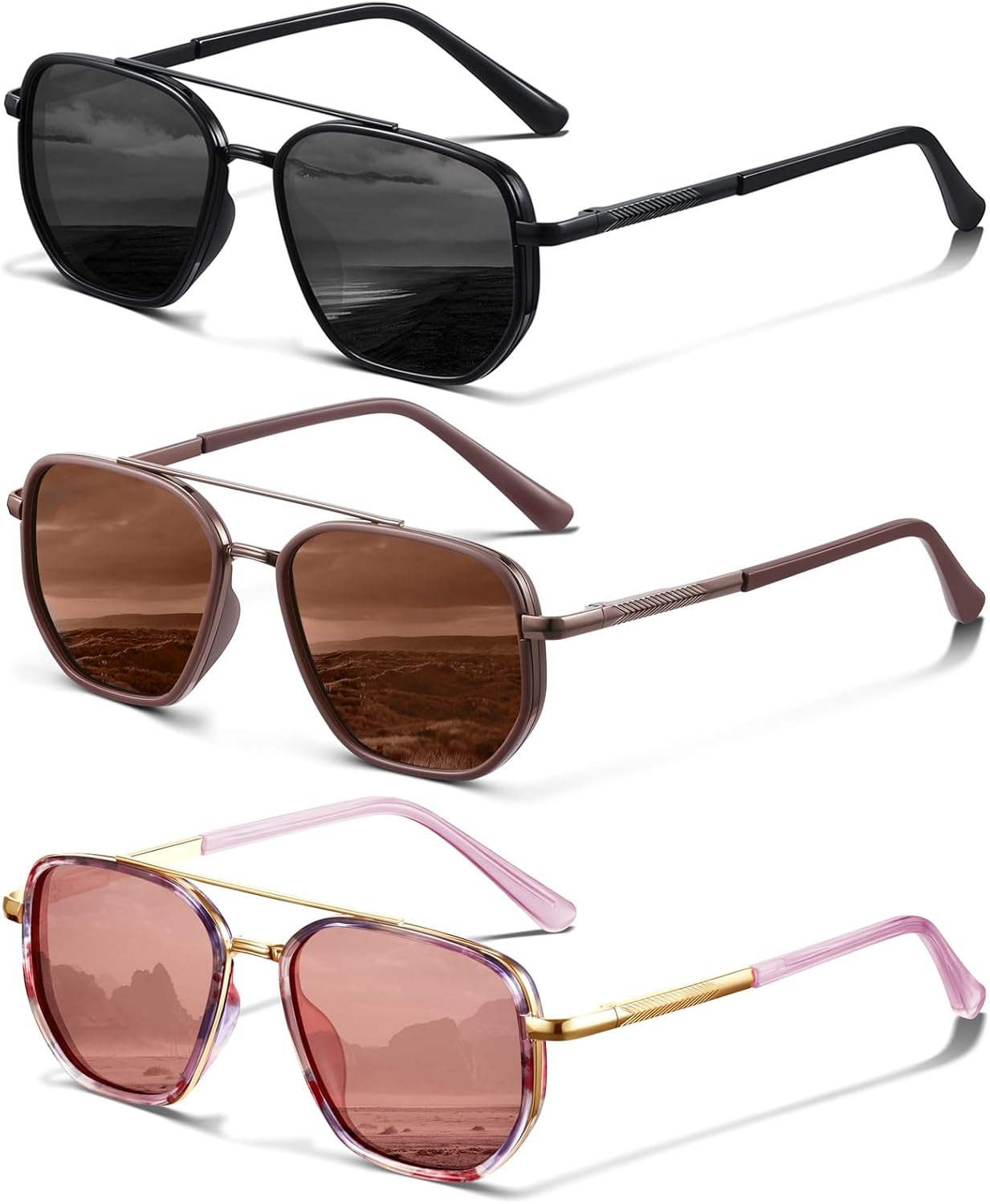Поляризованные солнцезащитные очки-авиаторы KUGUAOK для женщин и мужчин, модные, с защитой от УФ-излучения, не спутываются, винтажные, стильные, 3pcs-black+brown+pink Lens
Поляризованные солнцезащитные очки-авиаторы KUGUAOK для женщин и мужчин, модные, с защитой от УФ-излучения, не спутываются, винтажные, стильные, 3pcs-black+brown+pink Lens