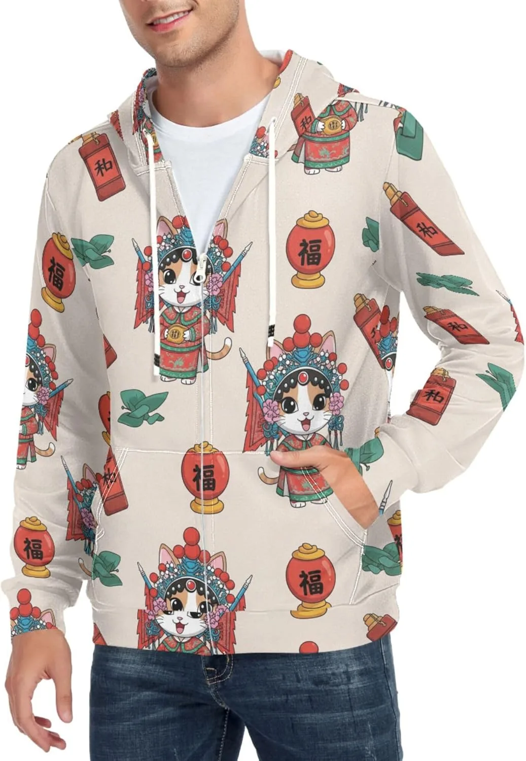 Мужская толстовка с капюшоном на молнии, китайский узор с фонарями и кошками, с карманом CUPADA
Мужская толстовка с капюшоном на молнии, китайский узор с фонарями и кошками, с карманом CUPADA