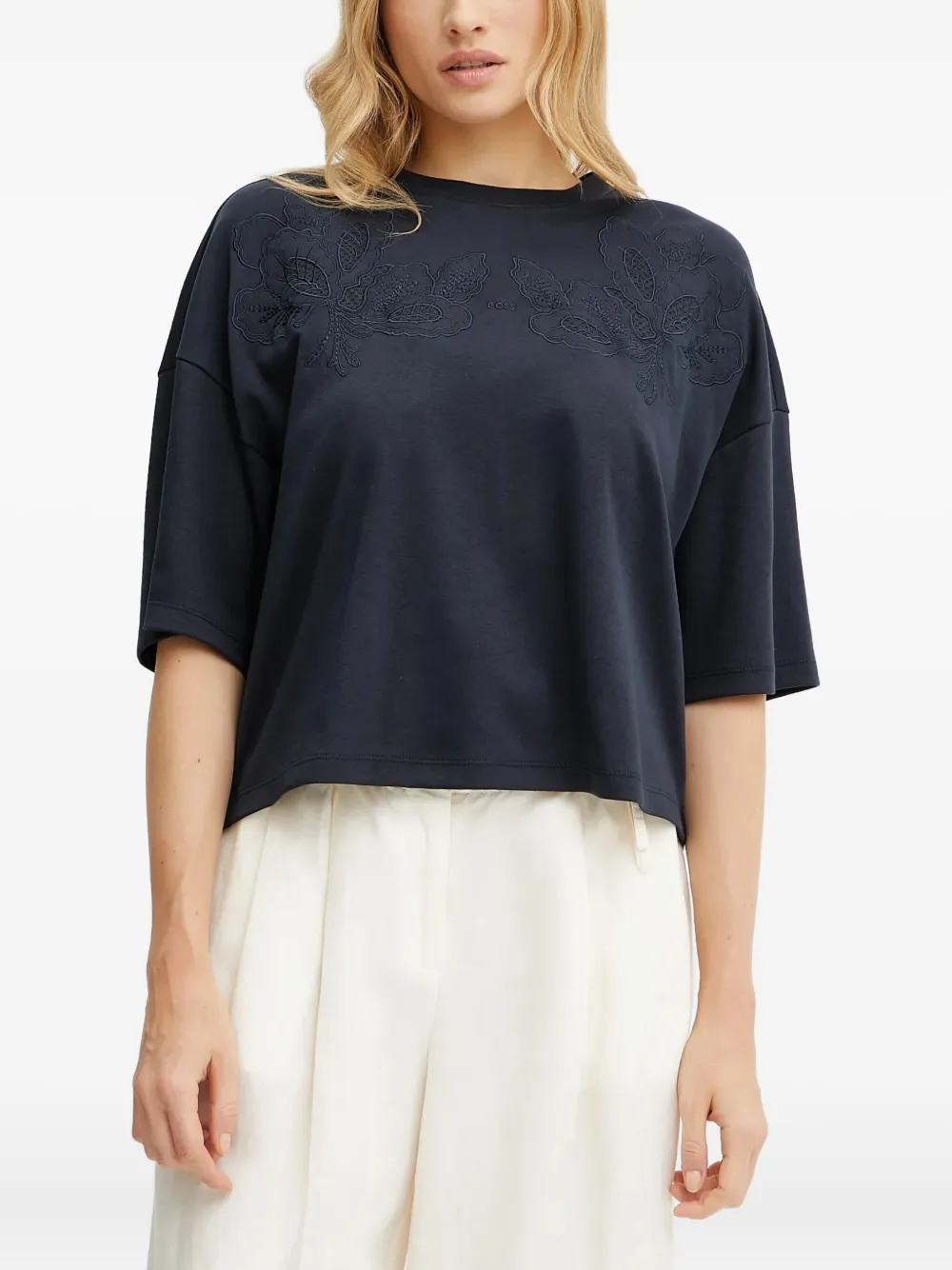 Футболка с цветочной вышивкой BOSS, синий
Футболка с цветочной вышивкой BOSS, синий