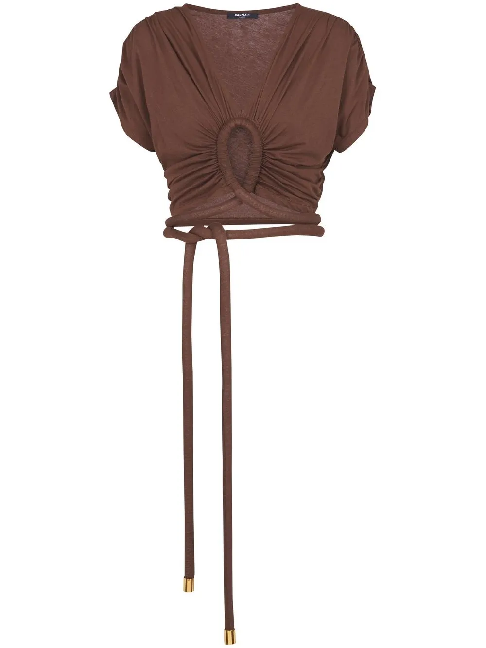 Укороченный топ с узлом BALMAIN, коричневый
Укороченный топ с узлом BALMAIN, коричневый
