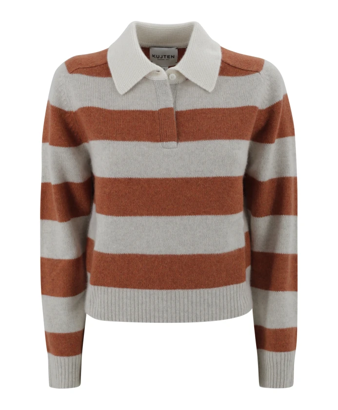 Полосатый кашемировый поло-свитер Kujten, оранжевый
Полосатый кашемировый поло-свитер Kujten, оранжевый