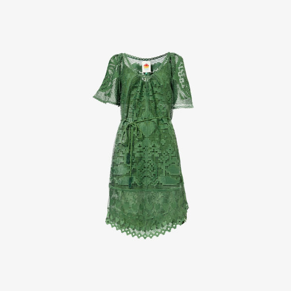 Платье мини Farm Rio с короткими рукавами из гипюра, зеленый
Платье мини Farm Rio с короткими рукавами из гипюра, зеленый