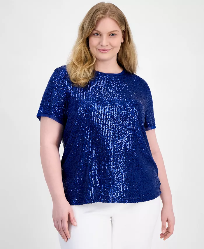 Плюс сайз топ с коротким рукавом и пайетками Anne Klein, синий
Плюс сайз топ с коротким рукавом и пайетками Anne Klein, синий