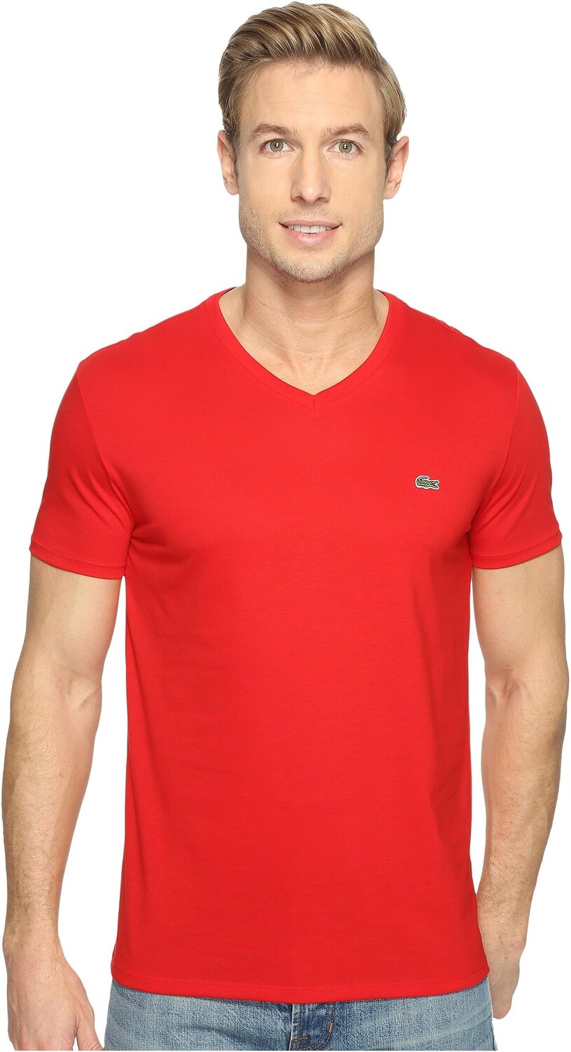 Футболка из джерси Pima с короткими рукавами и V-образным вырезом Lacoste, красный 
Футболка из джерси Pima с короткими рукавами и V-образным вырезом Lacoste, красный