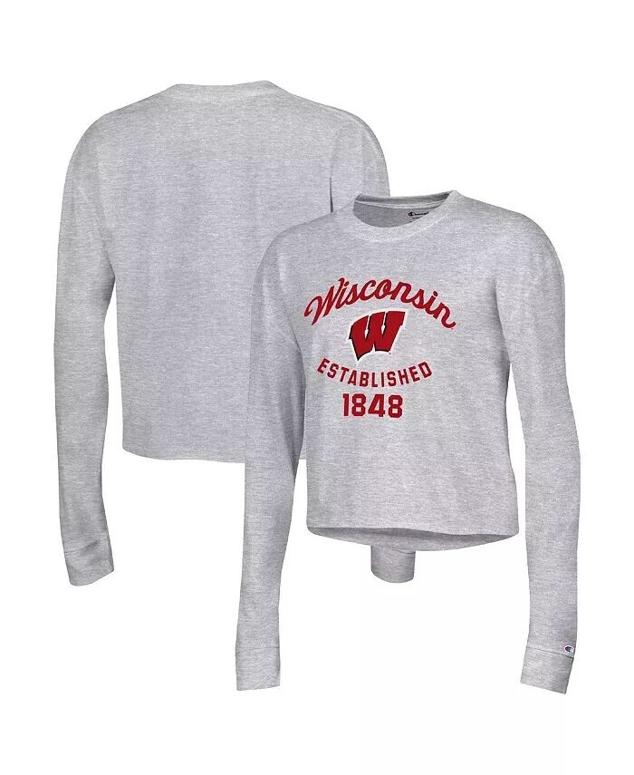 Женская серая укороченная футболка с длинным рукавом Wisconsin Badgers Boyfriend Champion
Женская серая укороченная футболка с длинным рукавом Wisconsin Badgers Boyfriend Champion